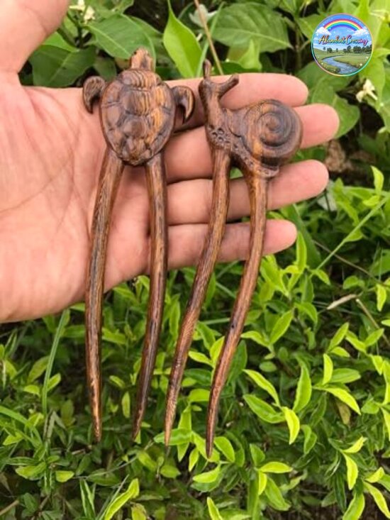 Hand Carved Wood Hair Forks Two Prong Hair Sticks for Long Hair main image 4